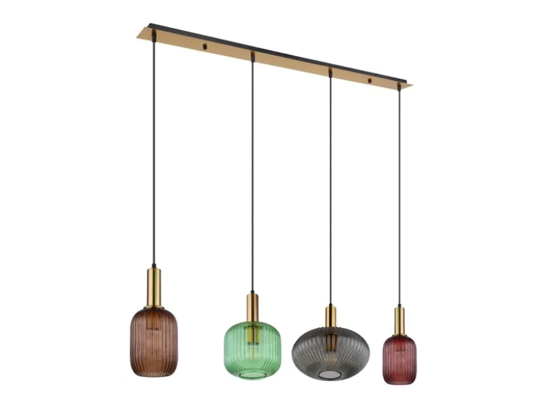 Pendelleuchte NORMY 4-flammig aus Rillenglas Bunt, Breite 115cm