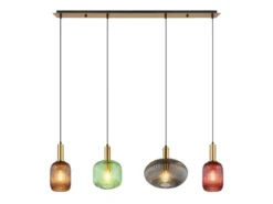 Pendelleuchte NORMY 4-flammig aus Rillenglas Bunt, Breite 115cm