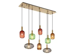 Pendelleuchte NORMY 8-flammig aus Rillenglas Bunt, Breite 125cm