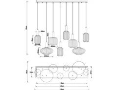 Pendelleuchte NORMY 8-flammig aus Rillenglas Bunt, Breite 125cm