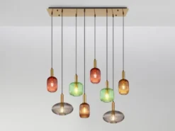 Pendelleuchte NORMY 8-flammig aus Rillenglas Bunt, Breite 125cm
