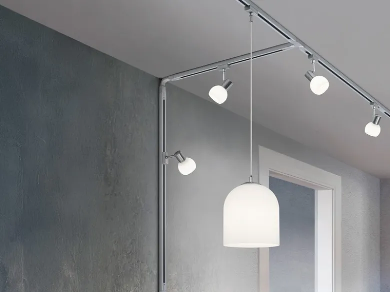 Pendelleuchte ONTARIO mit Glasschirm Weiß Ø 20cm für DUOline Schienensystem