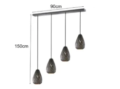 Pendelleuchte ONYX 4 flammig mit Lasercut Muster Anthrazit innen Gold, B: 90cm