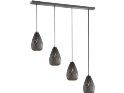 Pendelleuchte ONYX 4 flammig mit Lasercut Muster Anthrazit innen Gold, B: 90cm