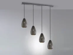 Pendelleuchte ONYX 4 flammig mit Lasercut Muster Anthrazit innen Gold, B: 90cm