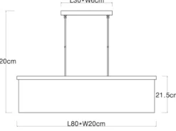 Pendelleuchte OSSI mit Stoff Lampenschirm und Holzoptik, Breite 80cm