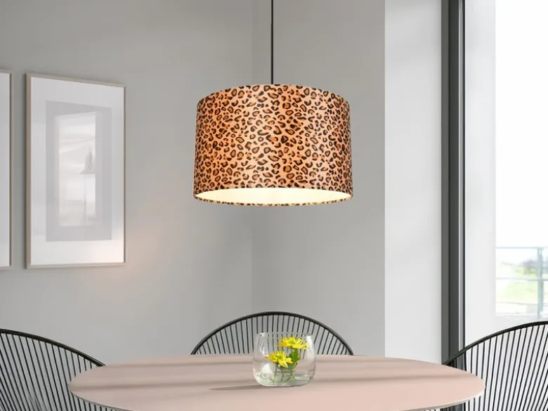 Pendelleuchte PARDINA mit Stoffschirm Leopardenmuster, Ø 40cm