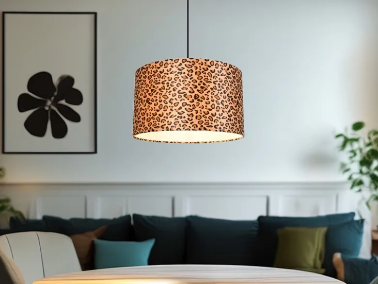 Pendelleuchte PARDINA mit Stoffschirm Leopardenmuster, Ø 40cm