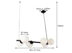Pendelleuchte PLUTO 6 flammig Schwarz & Opalglas Kugeln Weiß, Breite 80cm