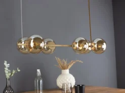Pendelleuchte PLUTO 6-flammig Messing & Amberglas Kugeln, Breite 80cm