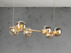 Pendelleuchte PLUTO 6-flammig Messing & Amberglas Kugeln, Breite 80cm