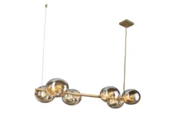 Pendelleuchte PLUTO 6-flammig Messing & Amberglas Kugeln, Breite 80cm