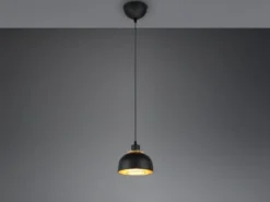 Pendelleuchte PUNCH 1-flammig Metall Schwarz Gold mit Drahtgeflecht, Ø 18cm