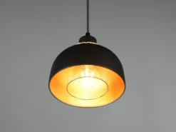 Pendelleuchte PUNCH 1-flammig Metall Schwarz Gold mit Drahtgeflecht, Ø 18cm