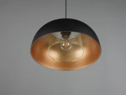 Pendelleuchte PUNCH 1-flammig Metall Schwarz Gold mit Drahtgeflecht, Ø 35cm