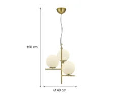 Pendelleuchte PURE 3-flammig in Messing mit Glaskugeln aus Opalglas, Ø 40cm