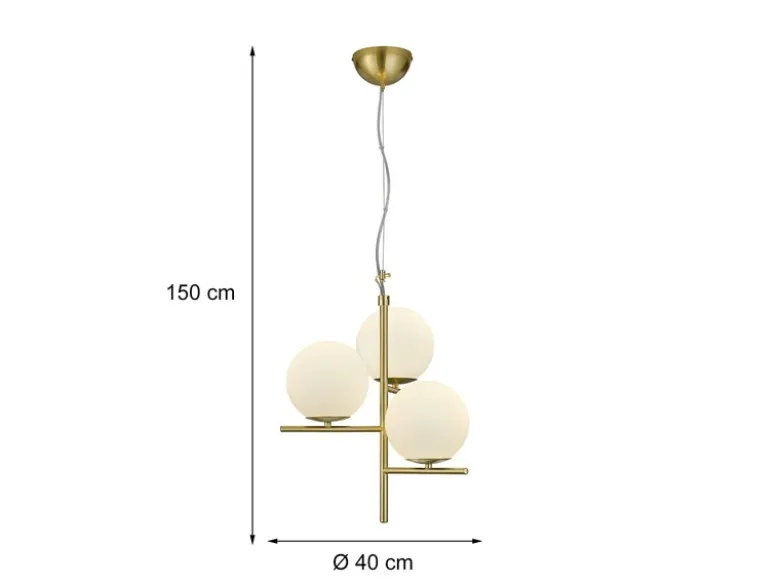 Pendelleuchte PURE 3-flammig in Messing mit Glaskugeln aus Opalglas, Ø 40cm