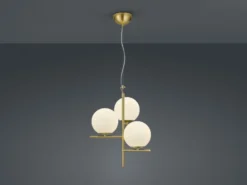 Pendelleuchte PURE 3-flammig in Messing mit Glaskugeln aus Opalglas, Ø 40cm