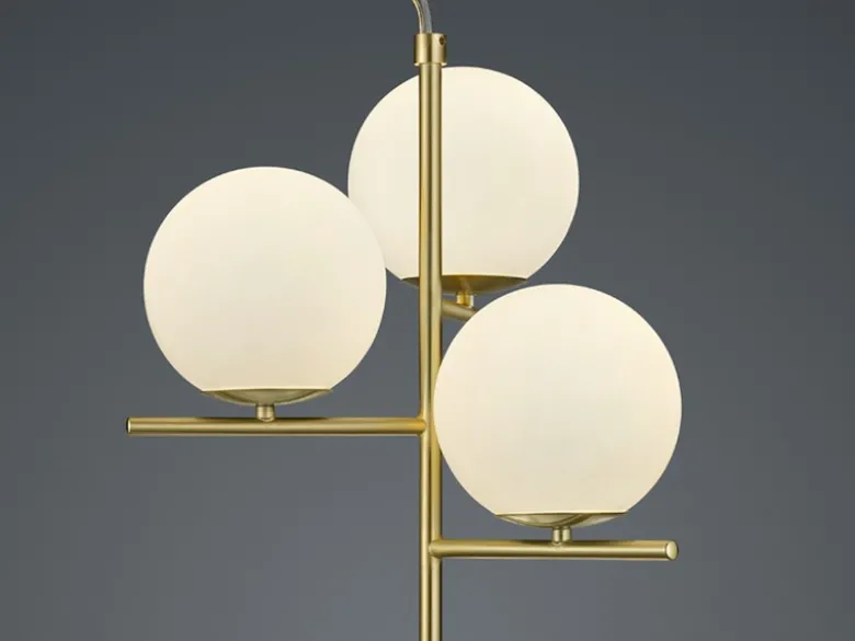 Pendelleuchte PURE 3-flammig in Messing mit Glaskugeln aus Opalglas, Ø 40cm