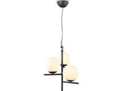 Pendelleuchte PURE 3-flammig in Schwarz mit Glaskugeln aus Opalglas, Ø 40cm