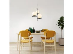 Pendelleuchte PURE 3-flammig in Schwarz mit Glaskugeln aus Opalglas, Ø 40cm