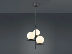 Pendelleuchte PURE 3-flammig in Schwarz mit Glaskugeln aus Opalglas, Ø 40cm