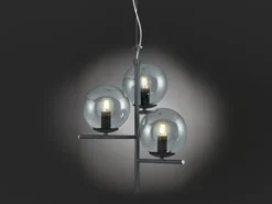 Pendelleuchte PURE 3-flammig in Schwarz mit Glaskugeln aus Rauchglas, Ø 40cm