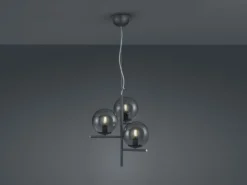 Pendelleuchte PURE 3-flammig in Schwarz mit Glaskugeln aus Rauchglas, Ø 40cm