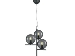 Pendelleuchte PURE 3-flammig in Schwarz mit Glaskugeln aus Rauchglas, Ø 40cm