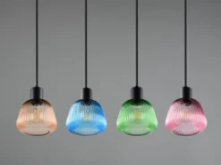 Pendelleuchte QUENYA mit Glasschirmen Bunt 4-flammig, Breite 90cm