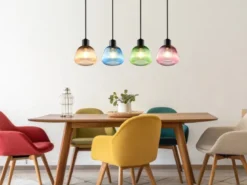 Pendelleuchte QUENYA mit Glasschirmen Bunt 4-flammig, Breite 90cm