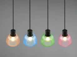Pendelleuchte QUENYA mit Glasschirmen Bunt 4-flammig, Breite 90cm