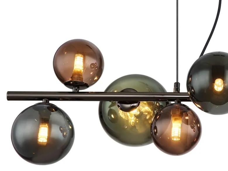 Pendelleuchte RIHA Anthrazit 9-flammig mit bunten Glaskugeln, Breite 86cm