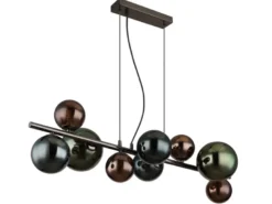 Pendelleuchte RIHA Anthrazit 9-flammig mit bunten Glaskugeln, Breite 86cm