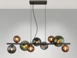 Pendelleuchte RIHA Anthrazit 9-flammig mit bunten Glaskugeln, Breite 86cm