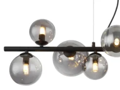 Pendelleuchte RIHA Schwarz 9-flammig mit Glaskugeln Rauchglas, Breite 87cm