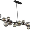 Pendelleuchte RIHA Schwarz 13-flammig mit Glaskugeln Rauchglas, Breite 120cm