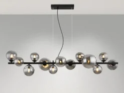 Pendelleuchte RIHA Schwarz 13-flammig mit Glaskugeln Rauchglas, Breite 120cm