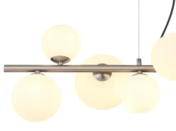 Pendelleuchte RIHA Silber 9-flammig mit Glaskugeln Opalglas Weiß, Breite 87cm