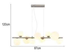 Pendelleuchte RIHA Silber 9-flammig mit Glaskugeln Opalglas Weiß, Breite 87cm