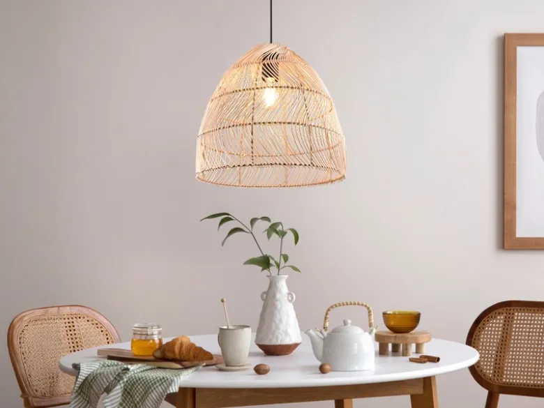 Pendelleuchte RIKE 1-flammig Korbgeflecht aus Rattan, Ø 35cm