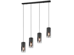 Pendelleuchte ROBIN 4-flammig mit Rauchglas & Metall Schwarz, Breite 80cm