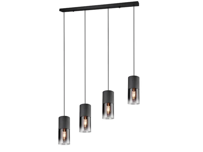 Pendelleuchte ROBIN 4-flammig mit Rauchglas & Metall Schwarz, Breite 80cm