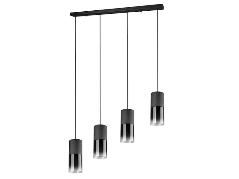 Pendelleuchte ROBIN 4-flammig mit Rauchglas & Metall Schwarz, Breite 80cm