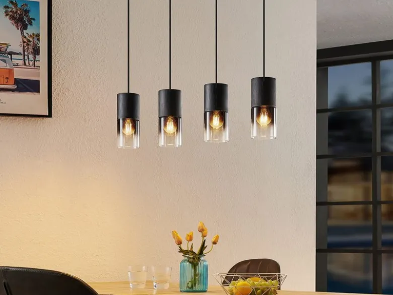 Pendelleuchte ROBIN 4-flammig mit Rauchglas & Metall Schwarz, Breite 80cm