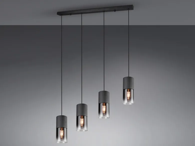 Pendelleuchte ROBIN 4-flammig mit Rauchglas & Metall Schwarz, Breite 80cm