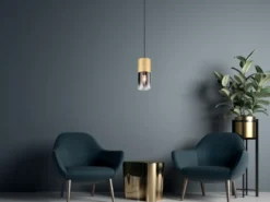 Pendelleuchte ROBIN 1-flammig Messing matt mit Rauchglas Schirm, Ø 10cm
