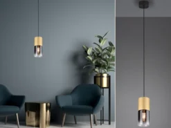 Pendelleuchte ROBIN 1-flammig Messing matt mit Rauchglas Schirm, Ø 10cm