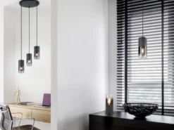 Pendelleuchte ROBIN mit Rauchglas 1-flammig Metall Schwarz, Ø 10cm