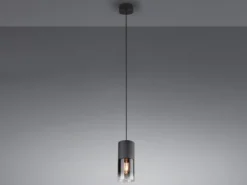 Pendelleuchte ROBIN mit Rauchglas 1-flammig Metall Schwarz, Ø 10cm